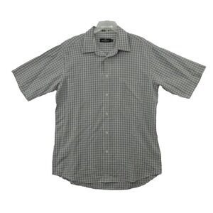 Bugatchi Shirt Mens XL Gray Check Classic Fit Modal Button Up Short Sleeve